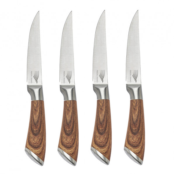 Lot de 4 couteaux à steak tout inox effet bois9376